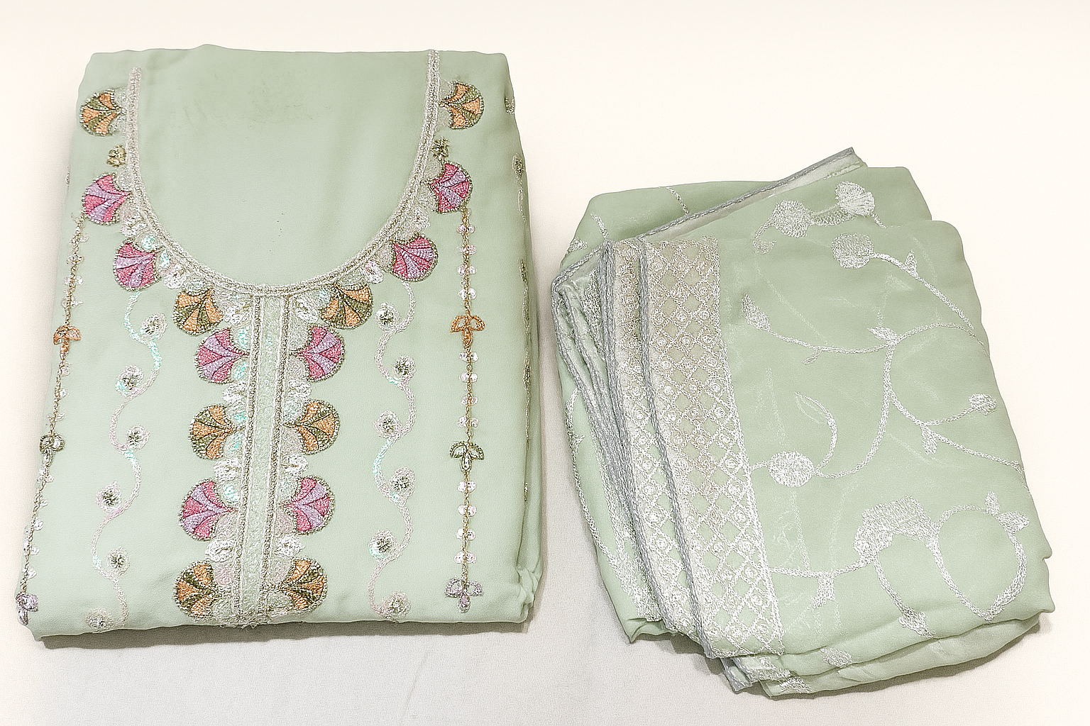 Sea Green Embroidered Organza Pakistani Unstitched Suit Set